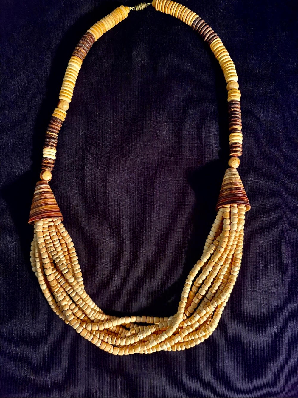 New Bohemian Chic Handcrafted Multi-Strand Wood Bead LonNecklace